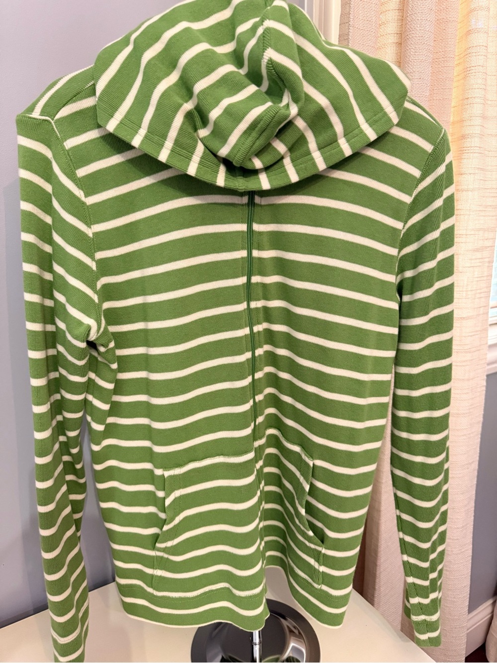 L.L. Bean Green and White Striped Zip-Up Hoodie